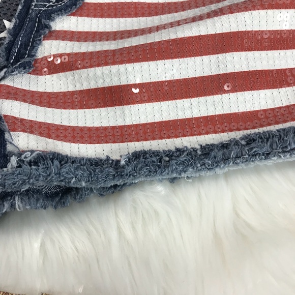 Justice Sequin Distressed Flag Denim Jean Shorts - Picture 3 of 12